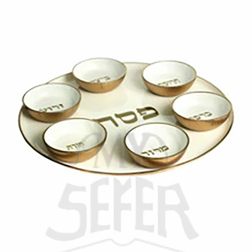 Aluminum Seder Plate-15" White W/ Gold