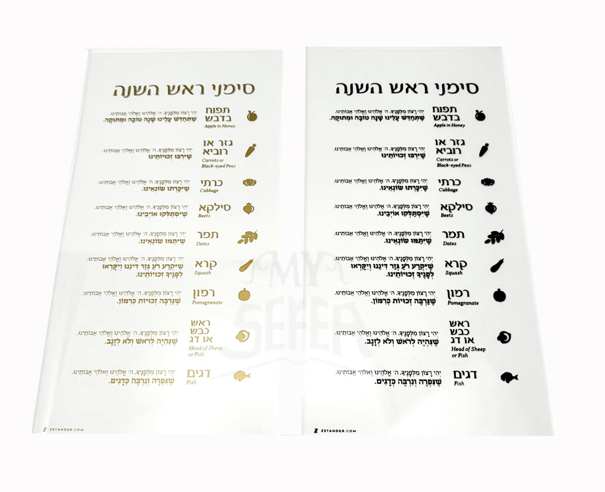 Lucite Rosh Hashana Simanim Card 4"x8"-Gold - Image 2