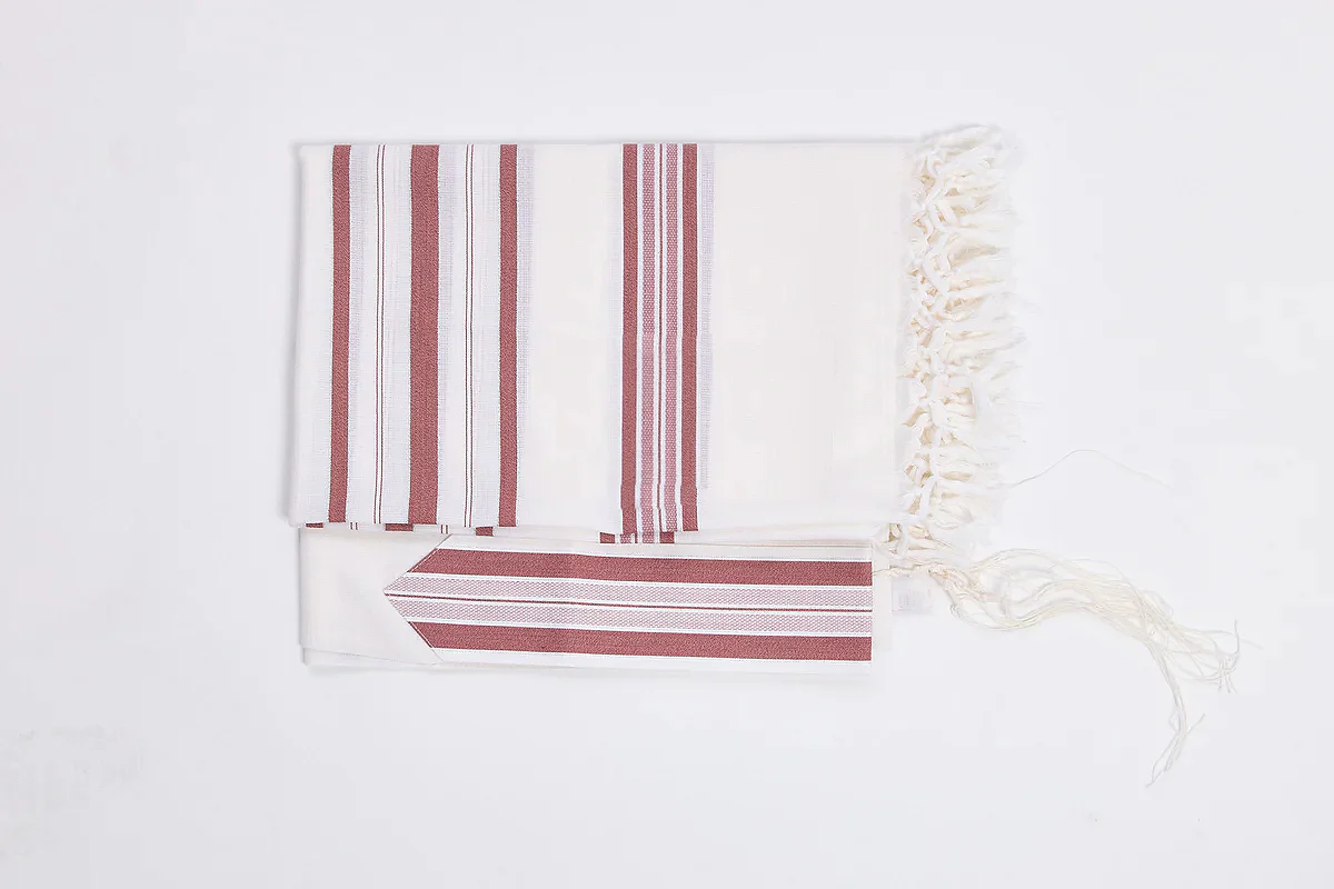 Mofet Wool Tallit - Hallel/Luxurious Weave Design: Size 55 Maroon