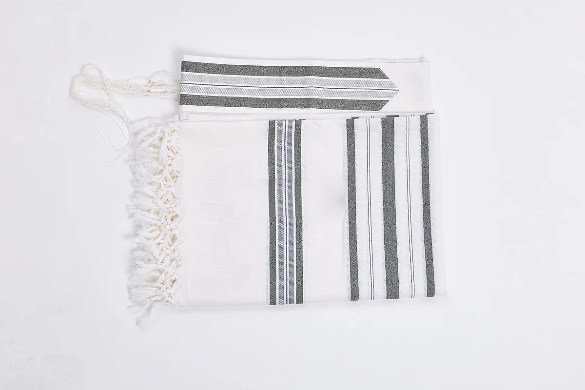 Mofet Wool Tallit - Hallel/Luxurious Weave Design: Size 70 Gray