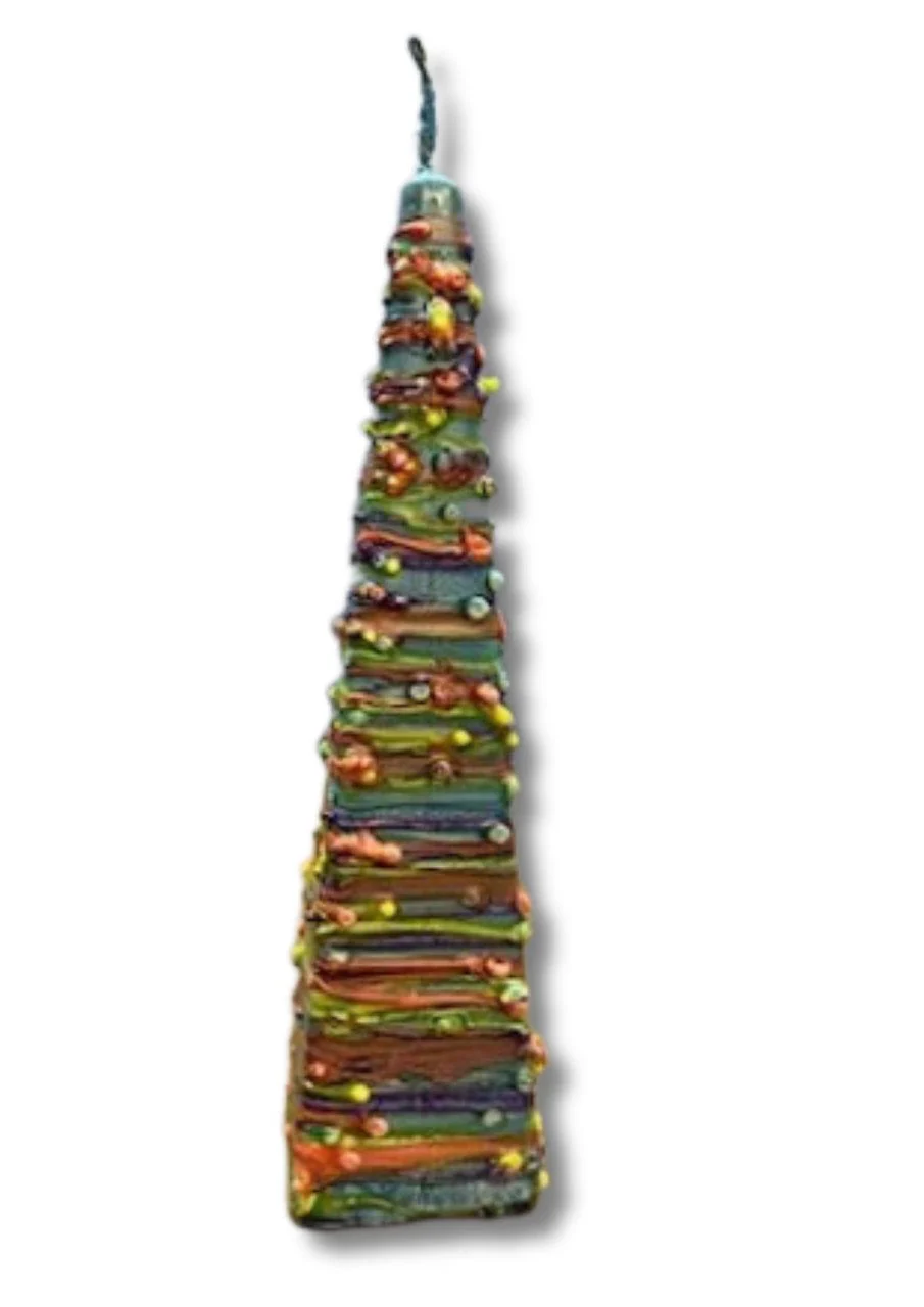 Pyramid Shape Havdallah Candle Drip Wax Design Rainbow Blue