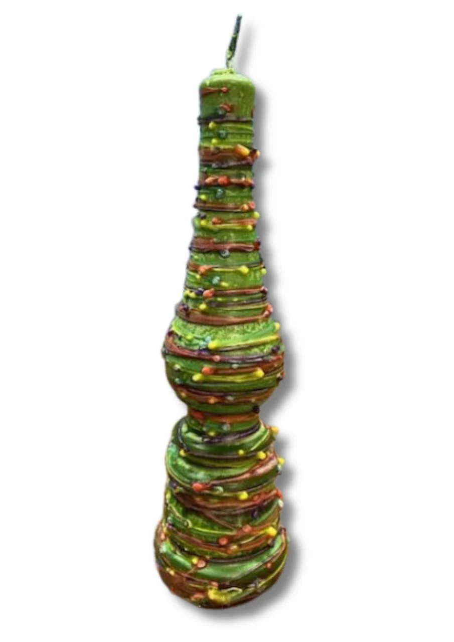 Torch Shape Havdallah Candle Drip Wax Design Rainbow Green