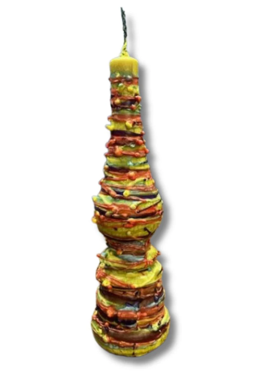 Torch Shape Havdallah Candle Drip Wax Design Rainbow Yellow
